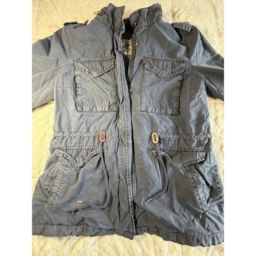 Levi's Jacket Mens Medium Gray Canvas Military Field Full Zip Lined Pockets